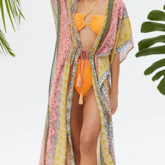 Lulus Sweetly Seaside Lime Green Multi Paisley Print Swim Cover-up - Size M - Picture 3 of 3